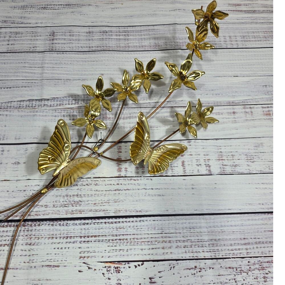 Vintage Metal Butterflies and Flowers Hanging Set of 2 Wall Art